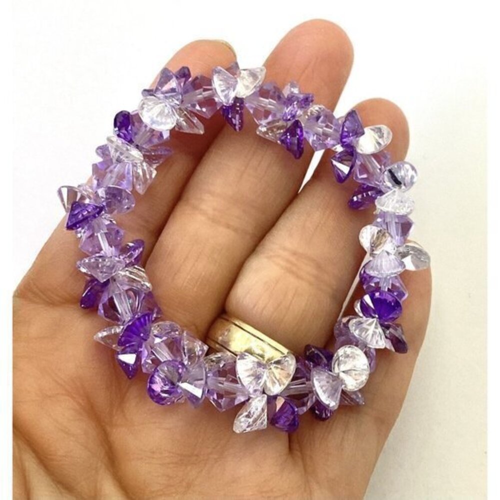 Crystal Faceted Round Diamond Beads Bracelet Purple Clear  SALE.